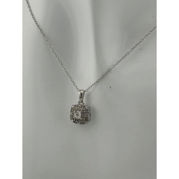 Stunning Cushion Cut 1/4 Carat Diamond Cluster Pendant with Necklace - Sterling - Picture 4 of 10